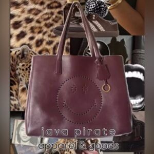 Anya Hindmarch Ebury Smiley Shopper Tote Small Leather Burgundy Perforated $1295